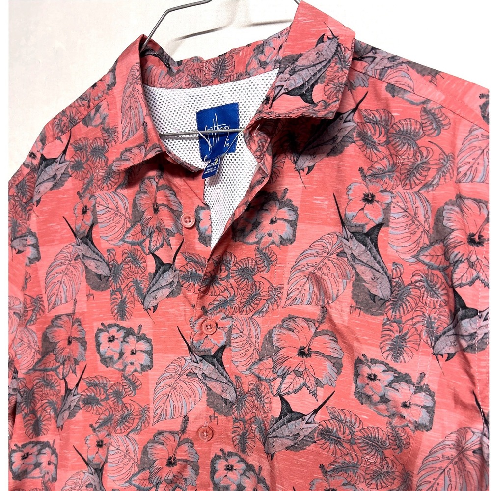 Guy Harvey Men's Performance‎ Fishing Shirt Tropical Floral Button Front M - Picture 2 of 8